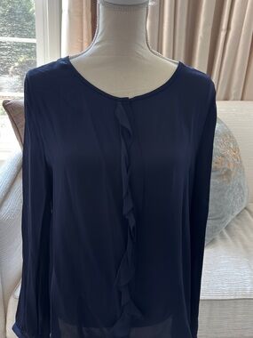 Joie Navy V-Neck Ruffle Blouse